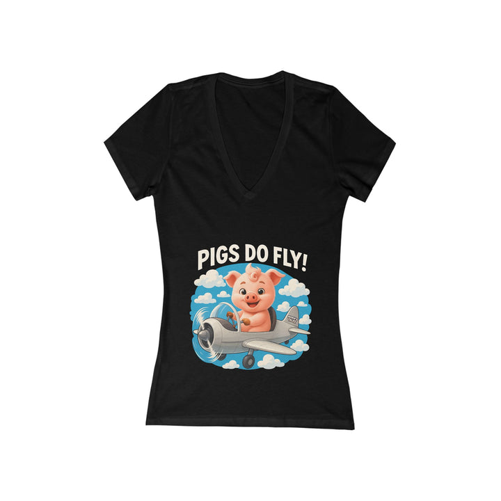 Noah’s Tales™ Pigs Do Fly Women's V-Neck Bella T-Shirt