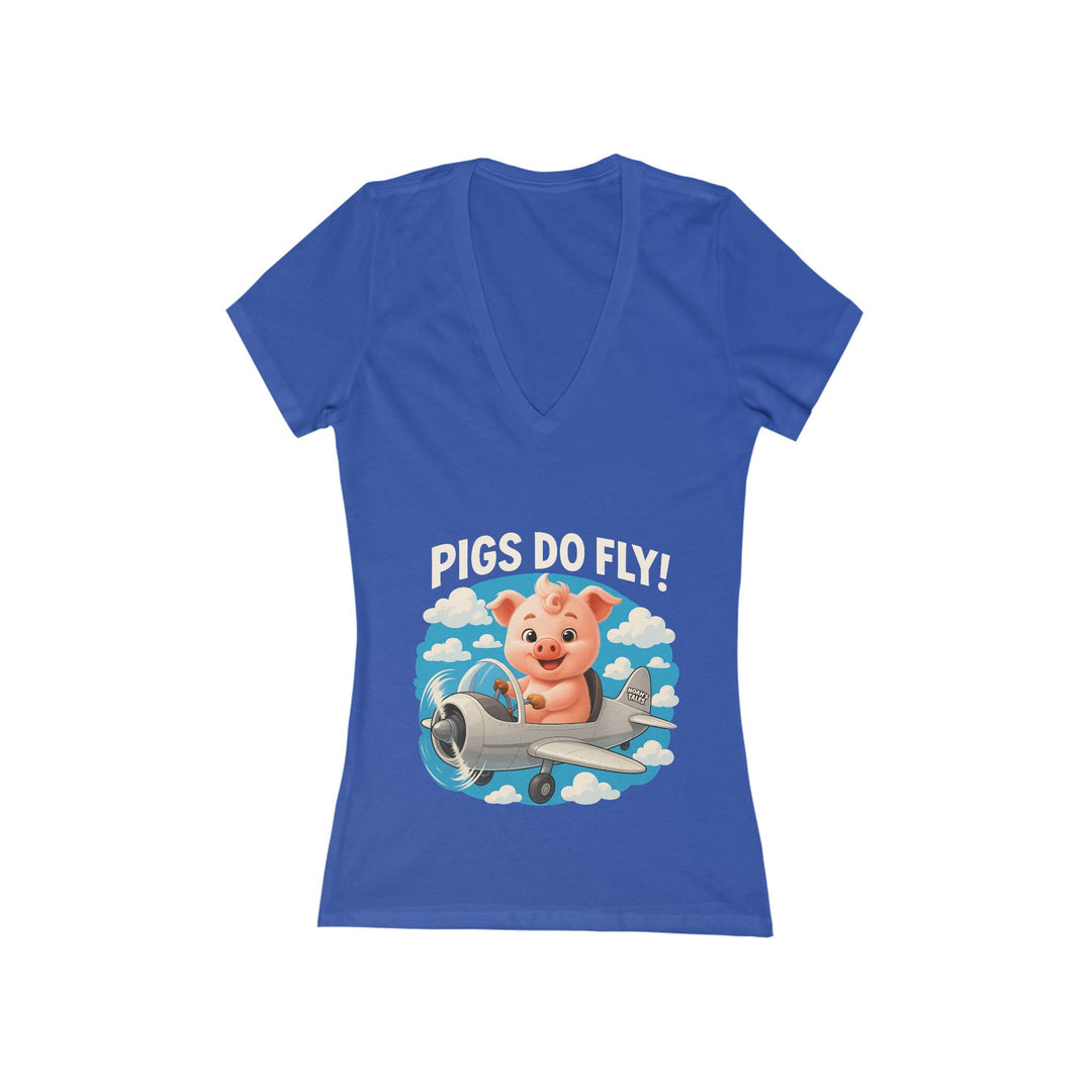 Noah’s Tales™ Pigs Do Fly Women's V-Neck Bella T-Shirt