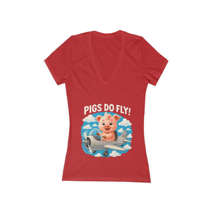 Noah’s Tales™ Pigs Do Fly Women's V-Neck Bella T-Shirt