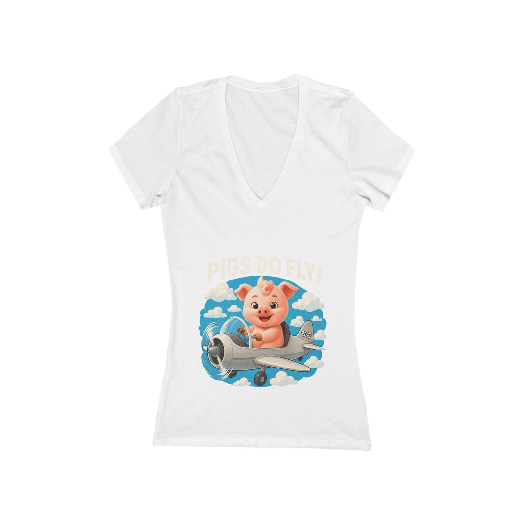 Noah’s Tales™ Pigs Do Fly Women's V-Neck Bella T-Shirt