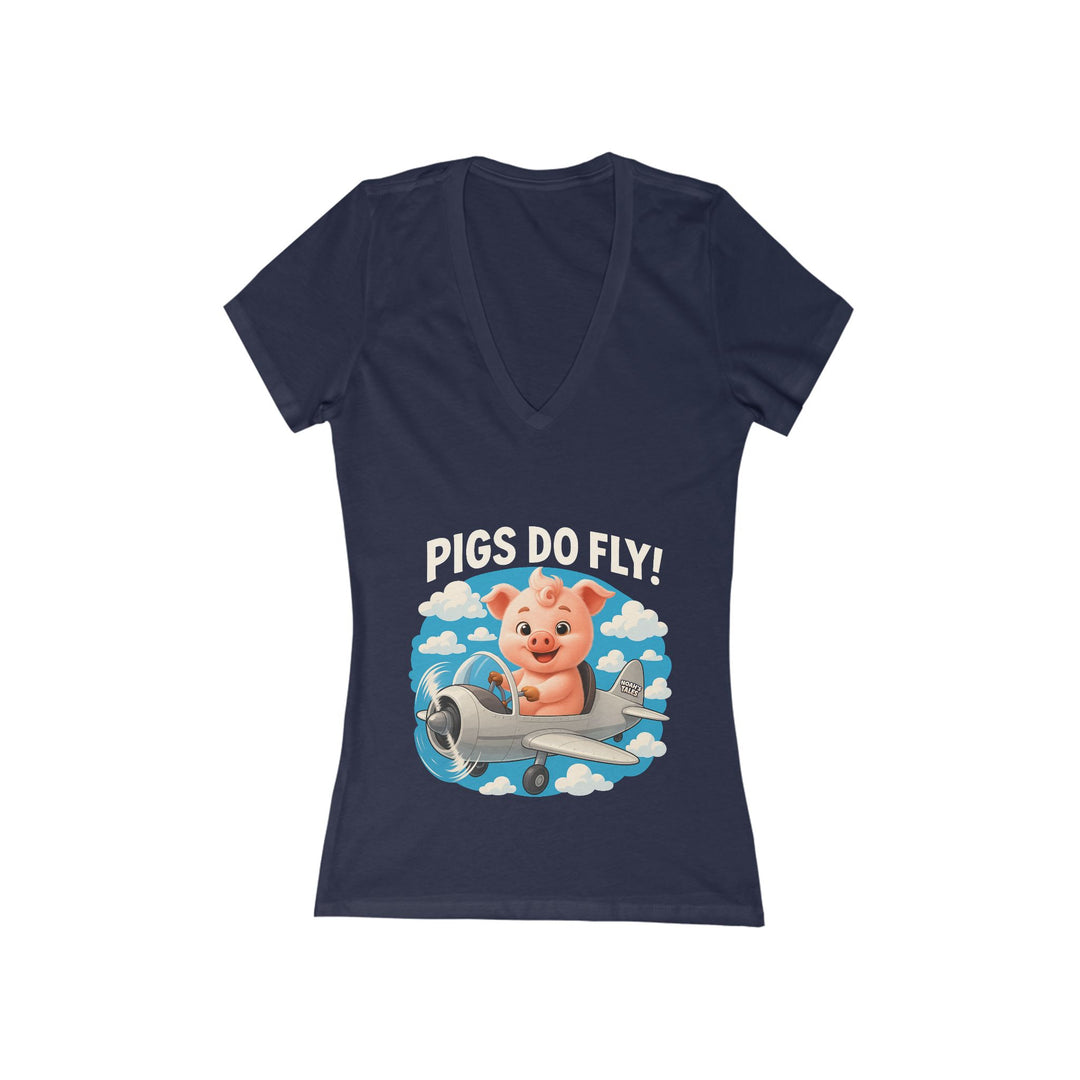 Noah’s Tales™ Pigs Do Fly Women's V-Neck Bella T-Shirt