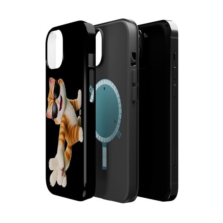 Noah’s Tales™ Tommy Magnetic Phone Case Funky Cat Phone Cover Stylish Mobile Protective Case Gift for Cat Lovers Trendy Phone Accessory