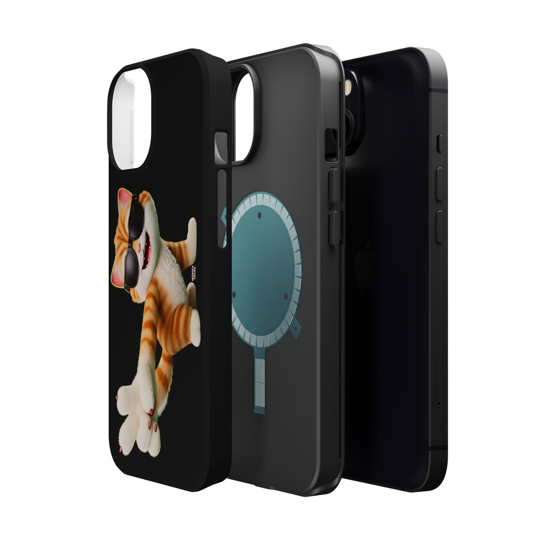 Noah’s Tales™ Tommy Magnetic Phone Case Funky Cat Phone Cover Stylish Mobile Protective Case Gift for Cat Lovers Trendy Phone Accessory