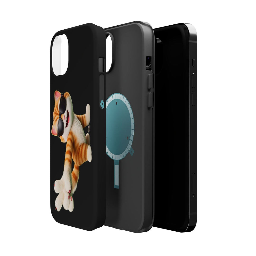 Noah’s Tales™ Tommy Magnetic Phone Case Funky Cat Phone Cover Stylish Mobile Protective Case Gift for Cat Lovers Trendy Phone Accessory
