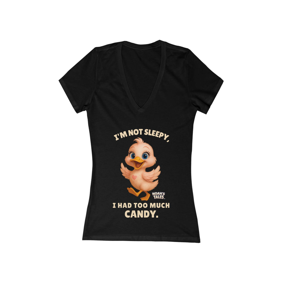 Noah’s Tales™ I'm Not Sleepy I Had Too Much Candy Women's V-Neck Bella T-Shirt