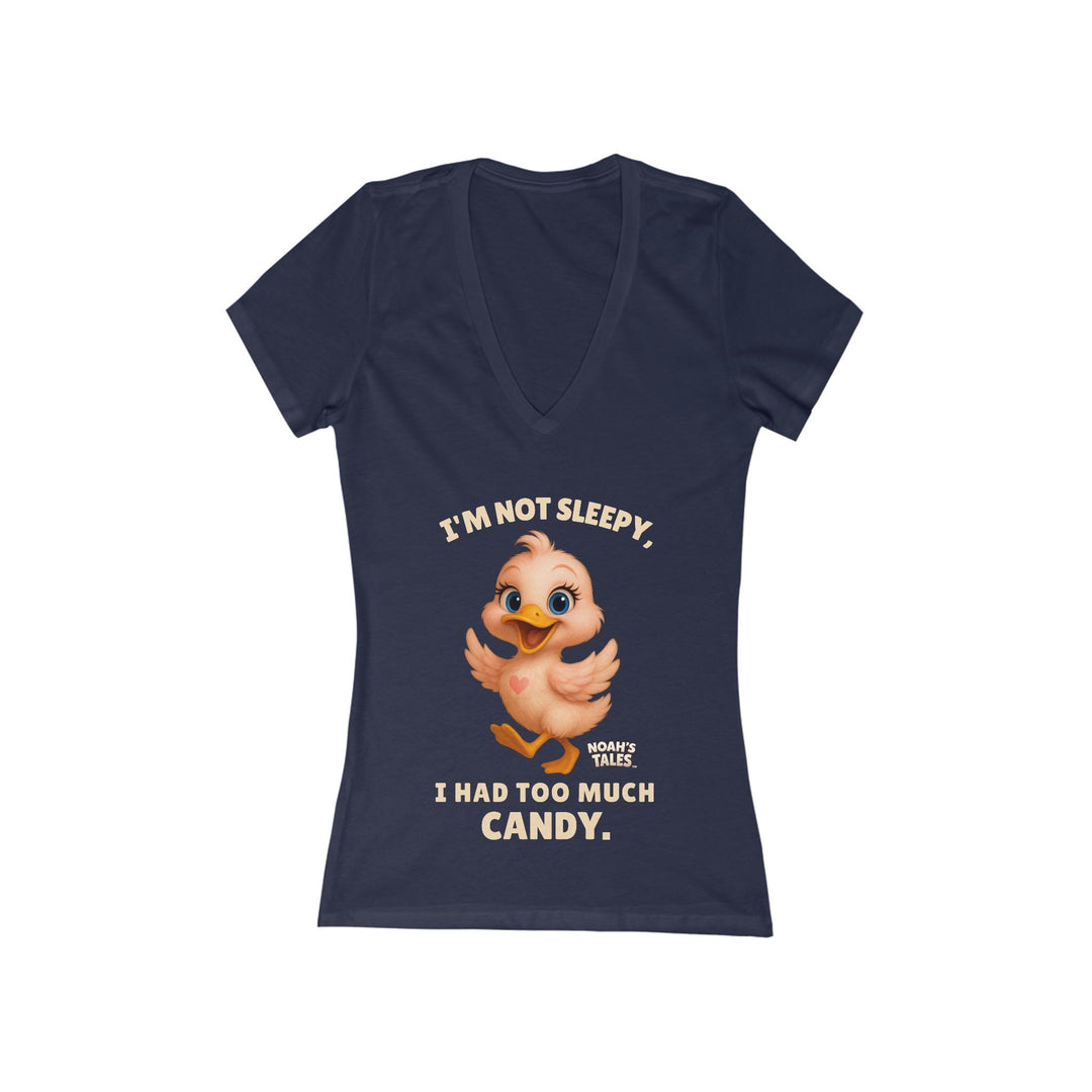 Noah’s Tales™ I'm Not Sleepy I Had Too Much Candy Women's V-Neck Bella T-Shirt