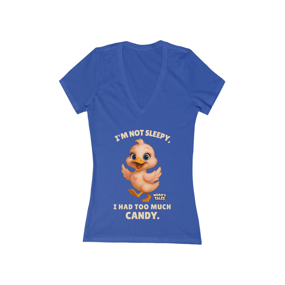 Noah’s Tales™ I'm Not Sleepy I Had Too Much Candy Women's V-Neck Bella T-Shirt
