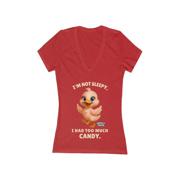 Noah’s Tales™ I'm Not Sleepy I Had Too Much Candy Women's V-Neck Bella T-Shirt