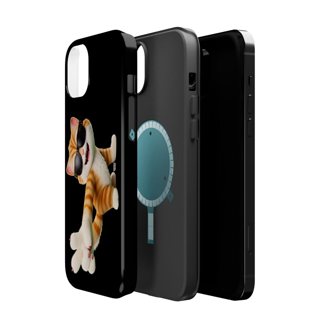 Noah’s Tales™ Tommy Magnetic Phone Case Funky Cat Phone Cover Stylish Mobile Protective Case Gift for Cat Lovers Trendy Phone Accessory