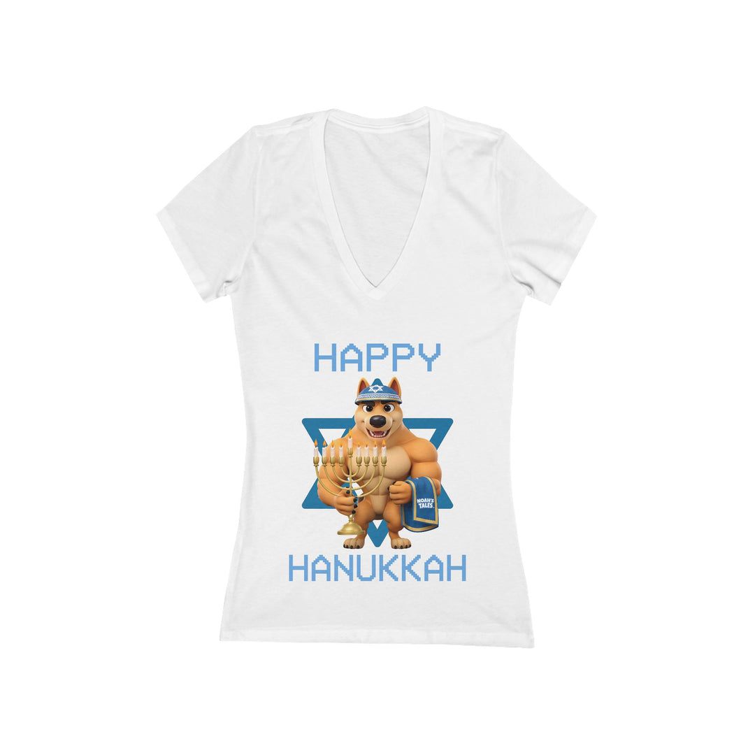 Noah’s Tales™ Happy Hanukkah Ranger Women's V-Neck Bella T-Shirt