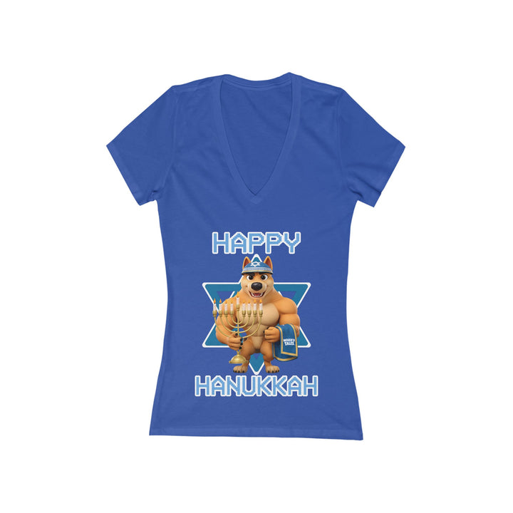 Noah’s Tales™ Happy Hanukkah Ranger Women's V-Neck Bella T-Shirt