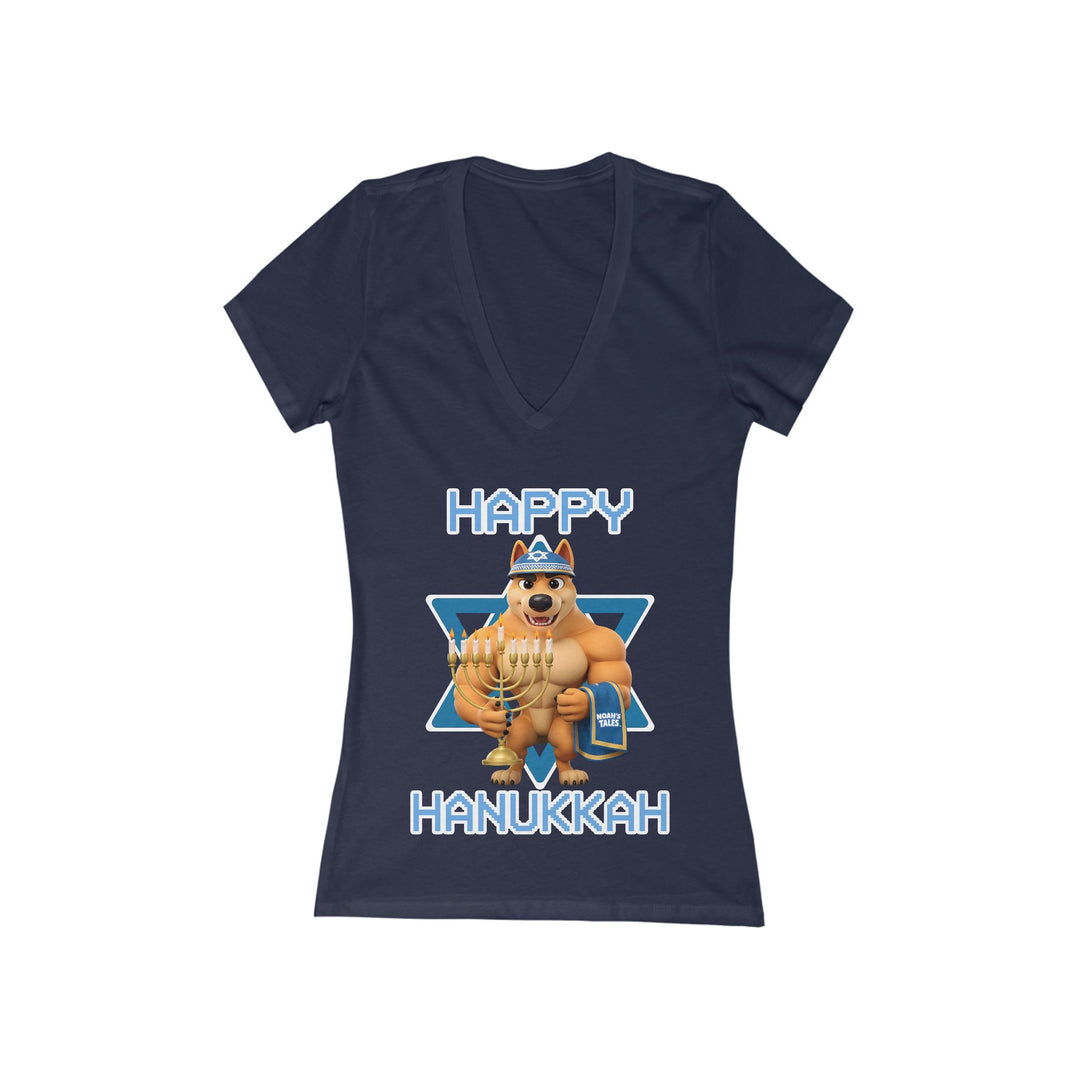 Noah’s Tales™ Happy Hanukkah Ranger Women's V-Neck Bella T-Shirt