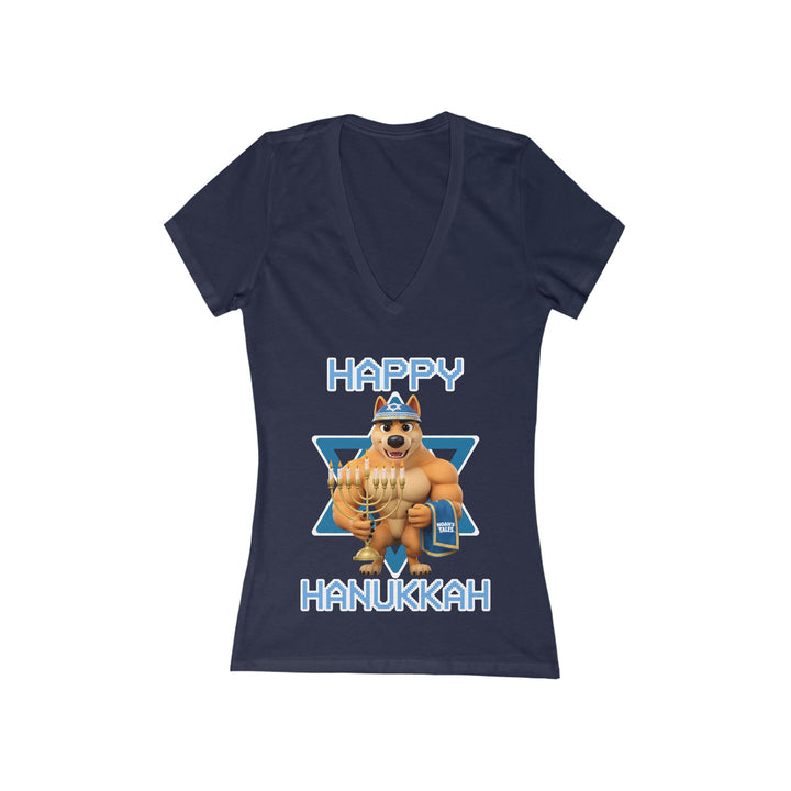Noah’s Tales™ Happy Hanukkah Ranger Women's V-Neck Bella T-Shirt