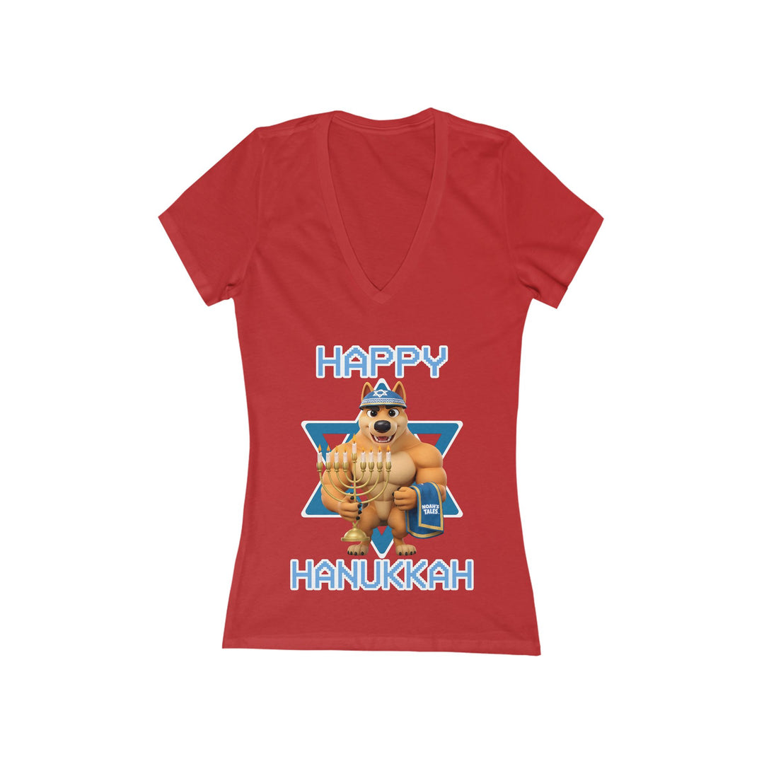 Noah’s Tales™ Happy Hanukkah Ranger Women's V-Neck Bella T-Shirt