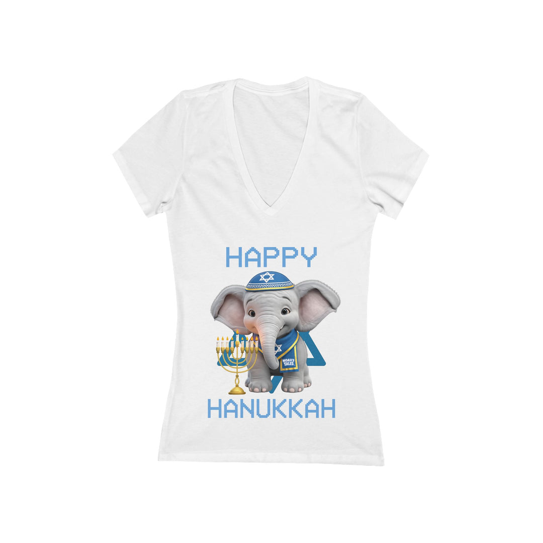 Noah’s Tales™ Happy Hanukkah Noah Women's V-Neck Bella T-Shirt
