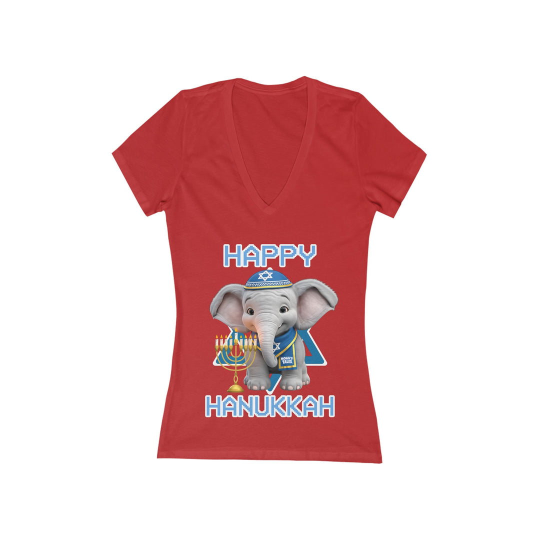 Noah’s Tales™ Happy Hanukkah Noah Women's V-Neck Bella T-Shirt