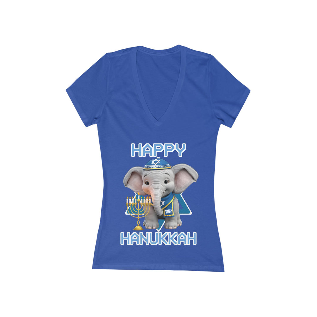 Noah’s Tales™ Happy Hanukkah Noah Women's V-Neck Bella T-Shirt