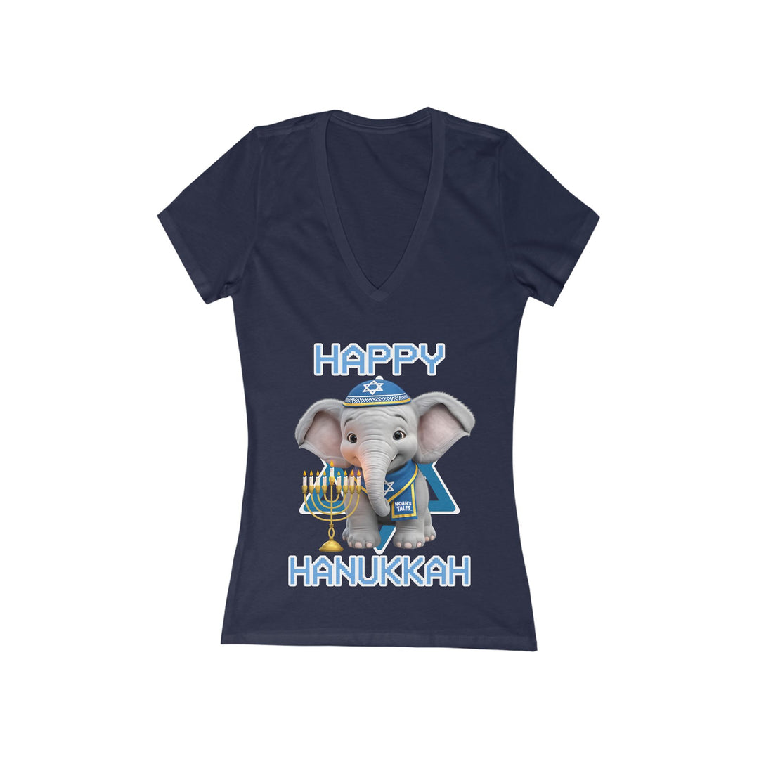 Noah’s Tales™ Happy Hanukkah Noah Women's V-Neck Bella T-Shirt