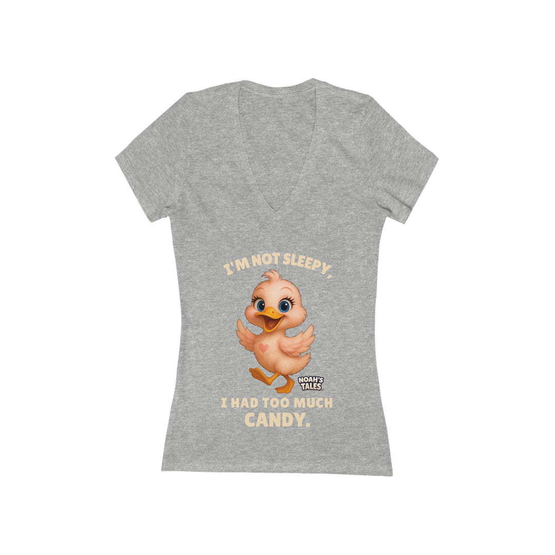 Noah’s Tales™ I'm Not Sleepy I Had Too Much Candy Women's V-Neck Bella T-Shirt