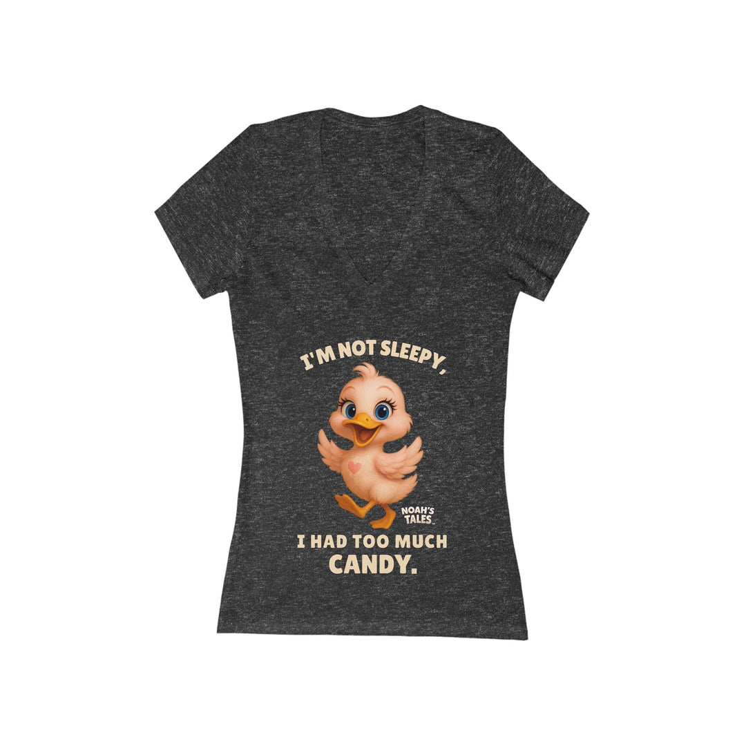 Noah’s Tales™ I'm Not Sleepy I Had Too Much Candy Women's V-Neck Bella T-Shirt