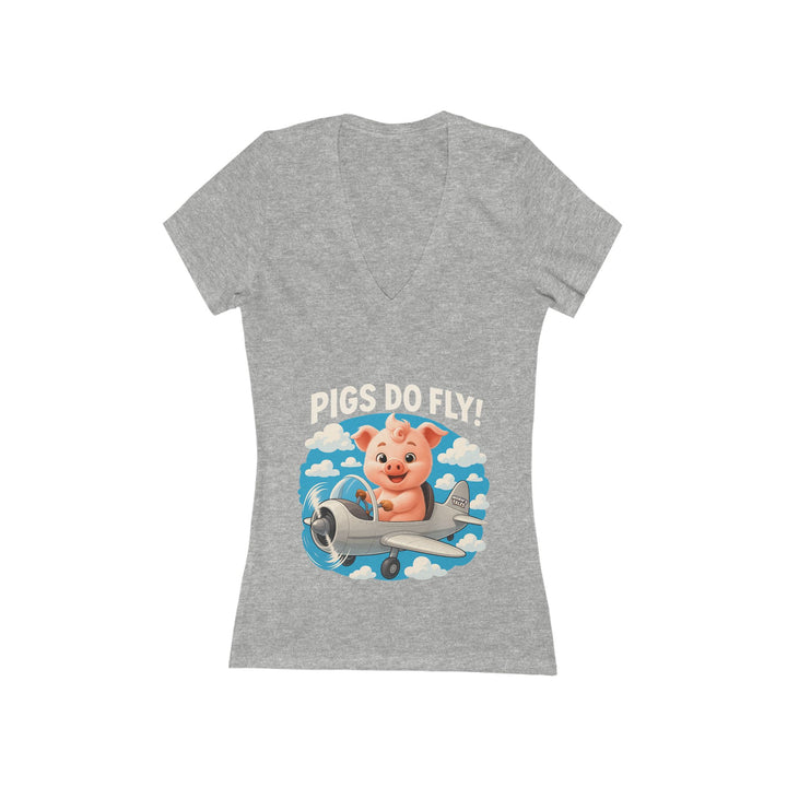 Noah’s Tales™ Pigs Do Fly Women's V-Neck Bella T-Shirt