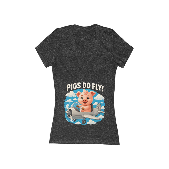 Noah’s Tales™ Pigs Do Fly Women's V-Neck Bella T-Shirt