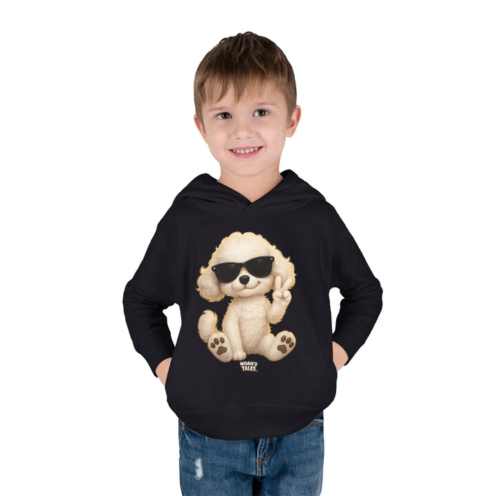 Cool animal design boys' hoodie in Black, Noah's Tales Coco, worn by model