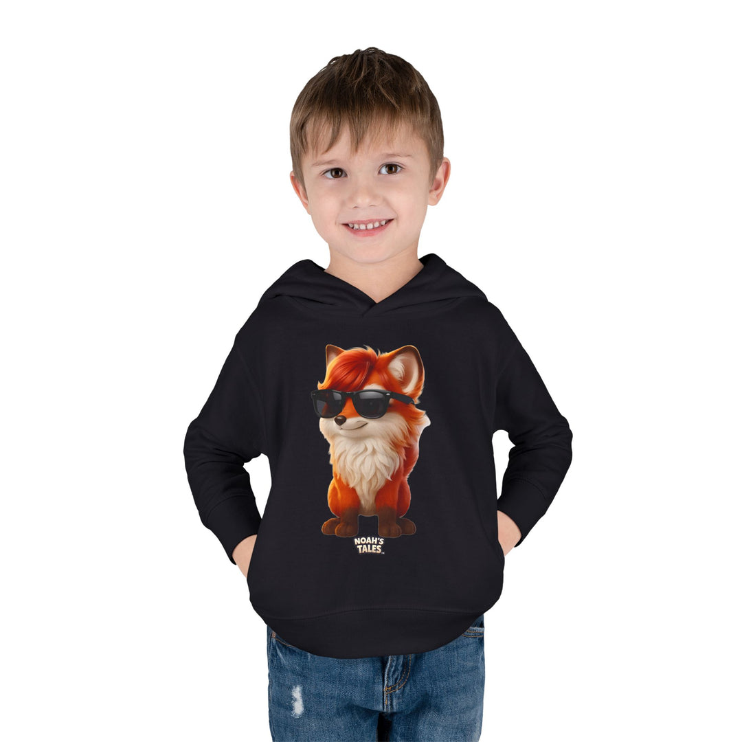 Cool cute animal boys' hoodie in Black, Noah's Tales Ember, worn by model