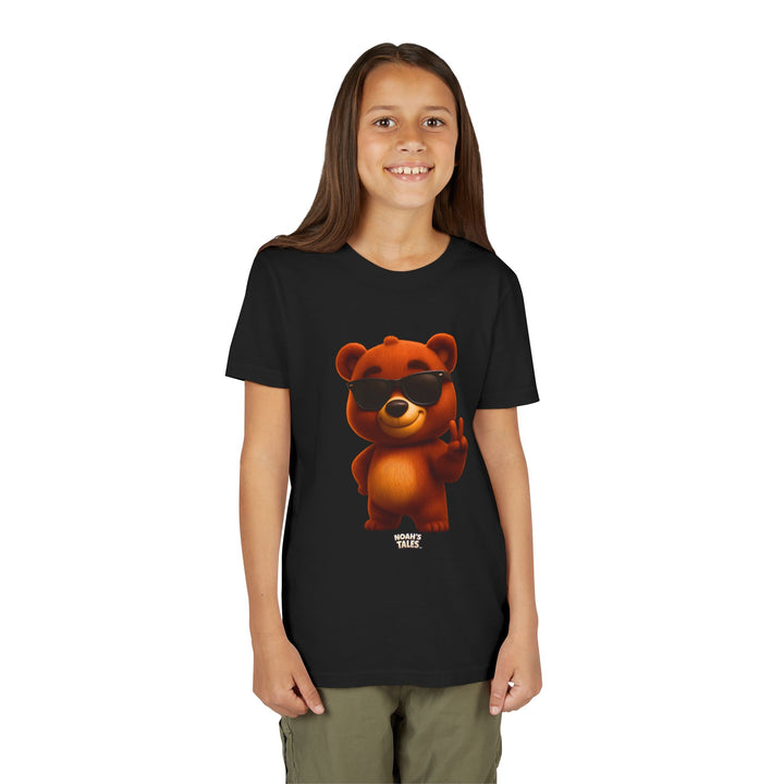 cute animal girls' t-shirt in Black, Noah's Tales Baxter, worn by model