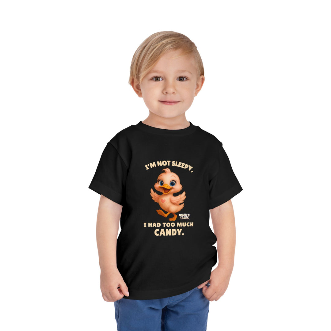 cute animal toddler t-shirt in Black, Noah's Tales Luna, worn by model