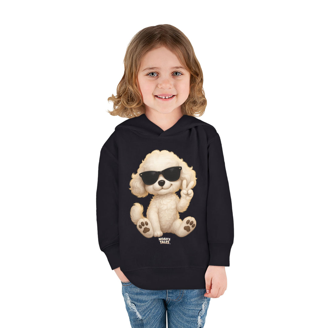 funny animal girls' sweatshirt in Black, Noah's Tales Coco, worn by model
