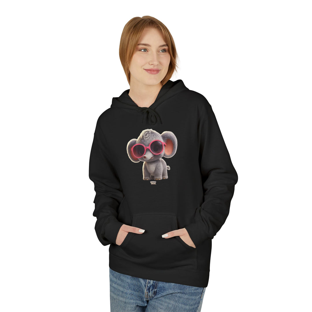 funny animal women's hoodie in Black, Noah's Tales Ellie Belle, worn by model