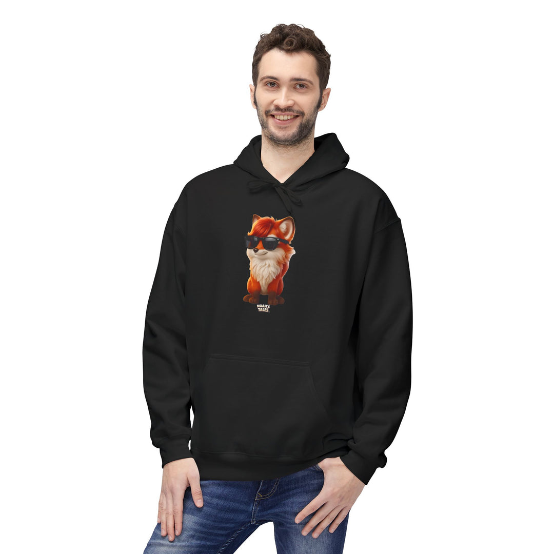 funny pet clothing men's hoodie in Black, Noah's Tales Ember, worn by model