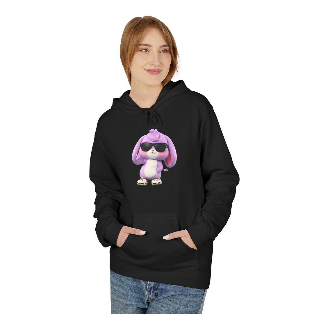 Lilac cute animal design women's hoodie in Black, Noah's Tales, worn by model