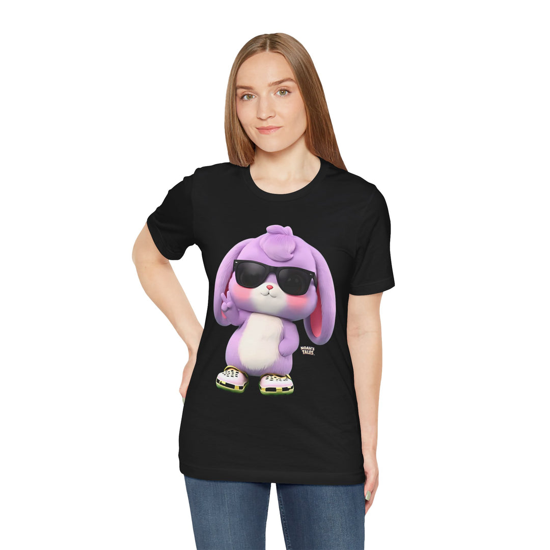 Lilac cute animal women's t-shirt in Black, Noah's Tales, worn by model